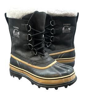 Sorel Caribou Boots Women 6 Black Waterproof Winter Snow Insulated Leather Work